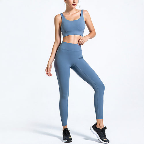 Blue | 2-Piece Quick-Dry Bra & Leggings Set for Women – front view