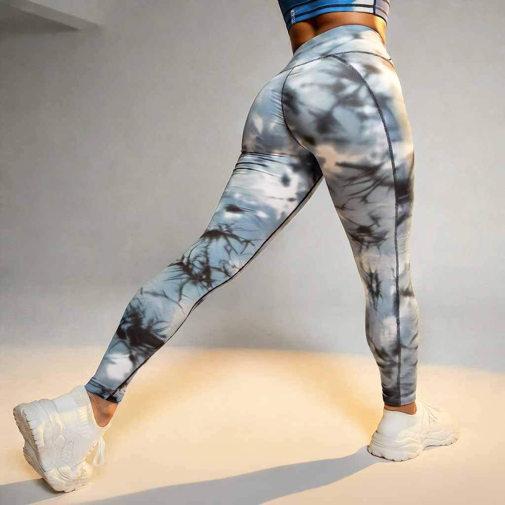 Light Grey | High-Waist Tie-Dye Yoga Pants for Women – front view