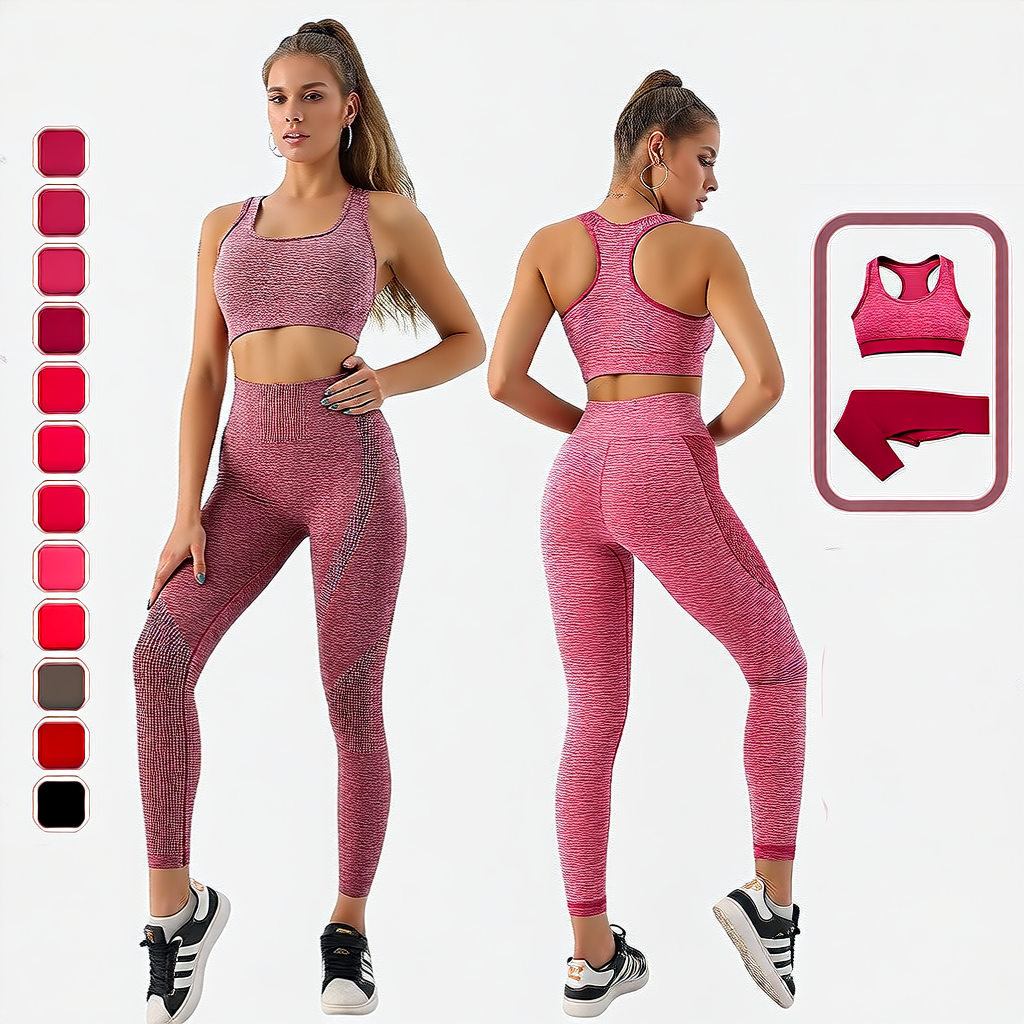 Watermelon Red | 2-Piece Seamless High-Waist Yoga Set for Women – front view