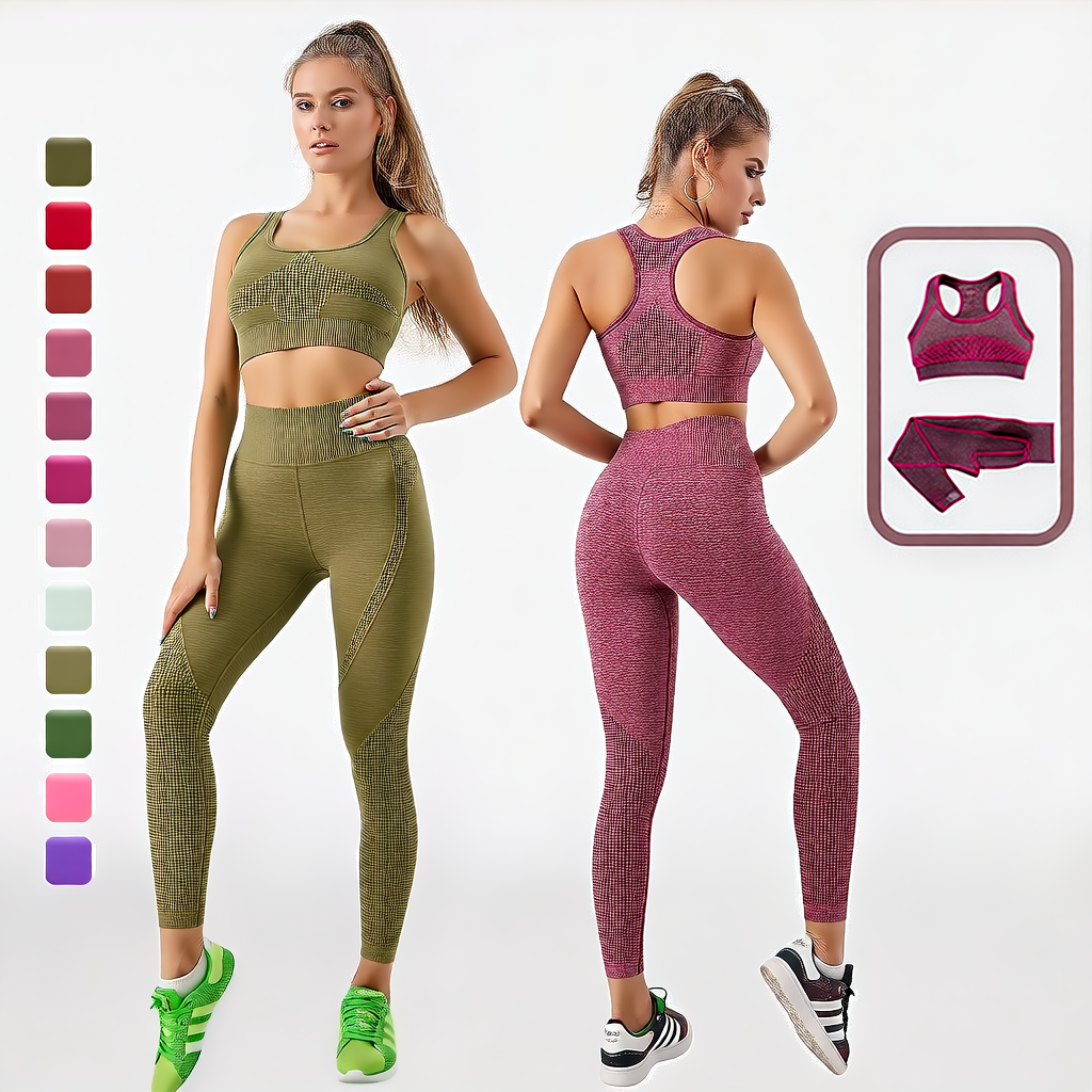 Army Green | 2-Piece Seamless High-Waist Yoga Set for Women – front view
