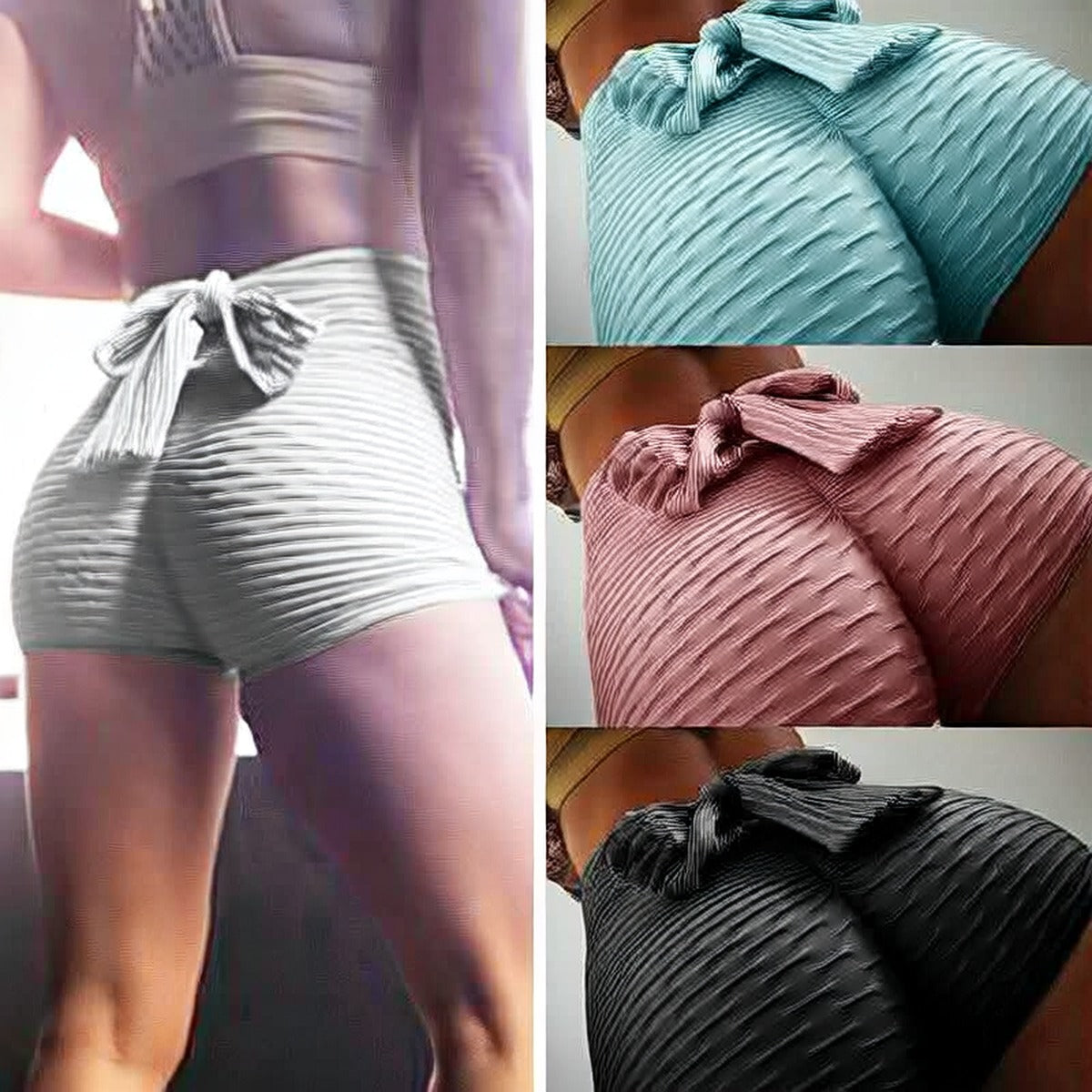White | Ribbed High-Waist Jogger Shorts for Women – front view