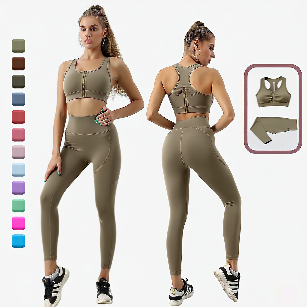 Hemp Gray | 2-Piece Seamless High-Waist Yoga Set for Women – front view