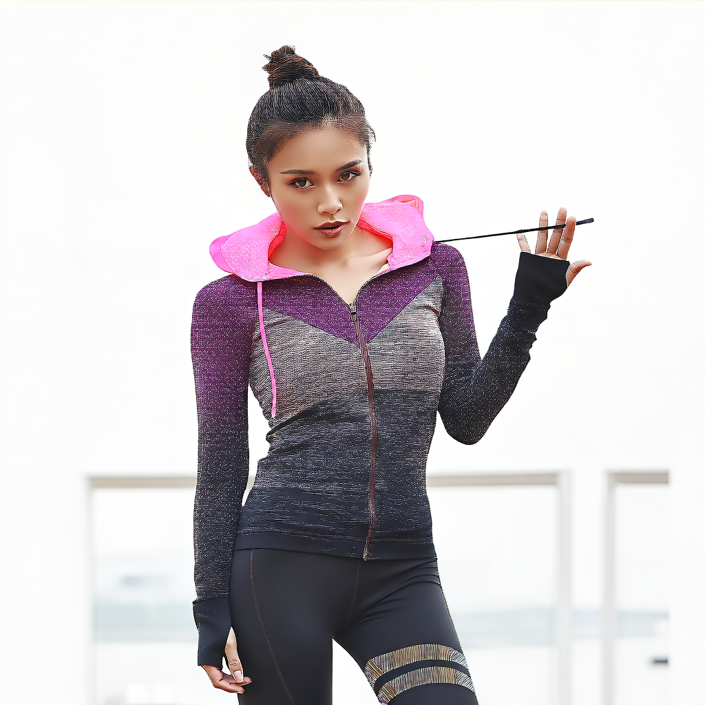 Pink | Zip-Up Hooded Long-Sleeve Yoga Top for Women – front view