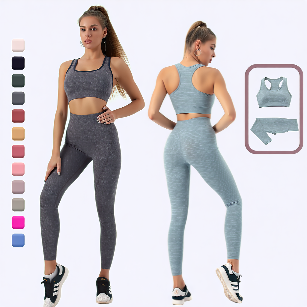 Gray Blue | 2-Piece Seamless High-Waist Yoga Set for Women – front view