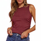 Maroon | Ribbed Crew-Neck Tank Top for Women – front view