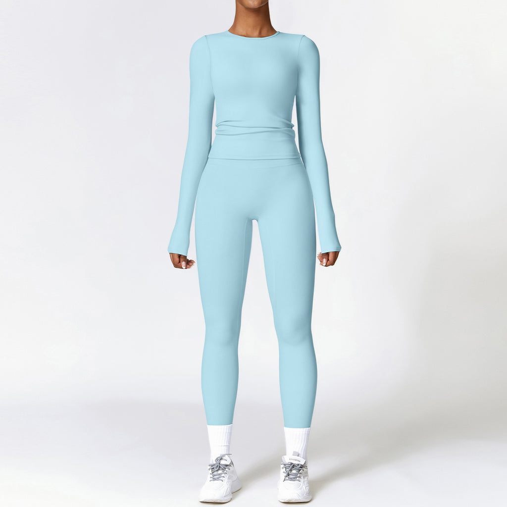 Light Blue | 2-Piece Long-Sleeve Brushed Yoga Set for Women – front view