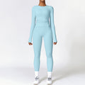 Light Blue | 2-Piece Long-Sleeve Brushed Yoga Set for Women – front view