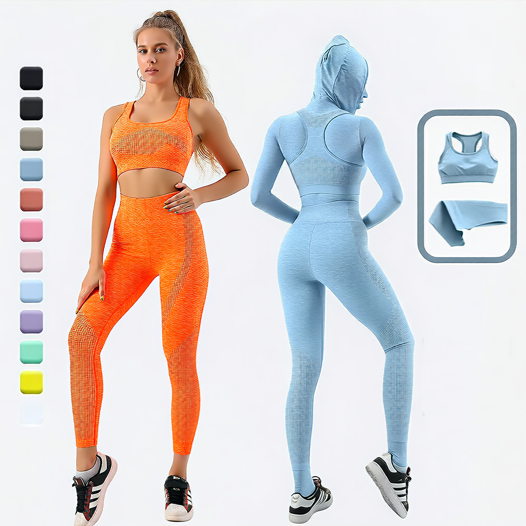 Sky Blue | 2-Piece Seamless High-Waist Yoga Set for Women – front view