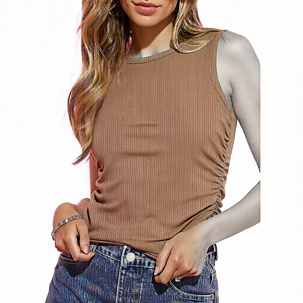 Beige | Ribbed Crew-Neck Tank Top for Women – front view