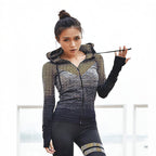 Grey | Zip-Up Hooded Long-Sleeve Yoga Top for Women – front view