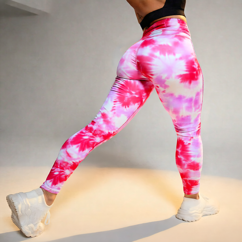 Rose Red | High-Waist Tie-Dye Yoga Pants for Women – front view