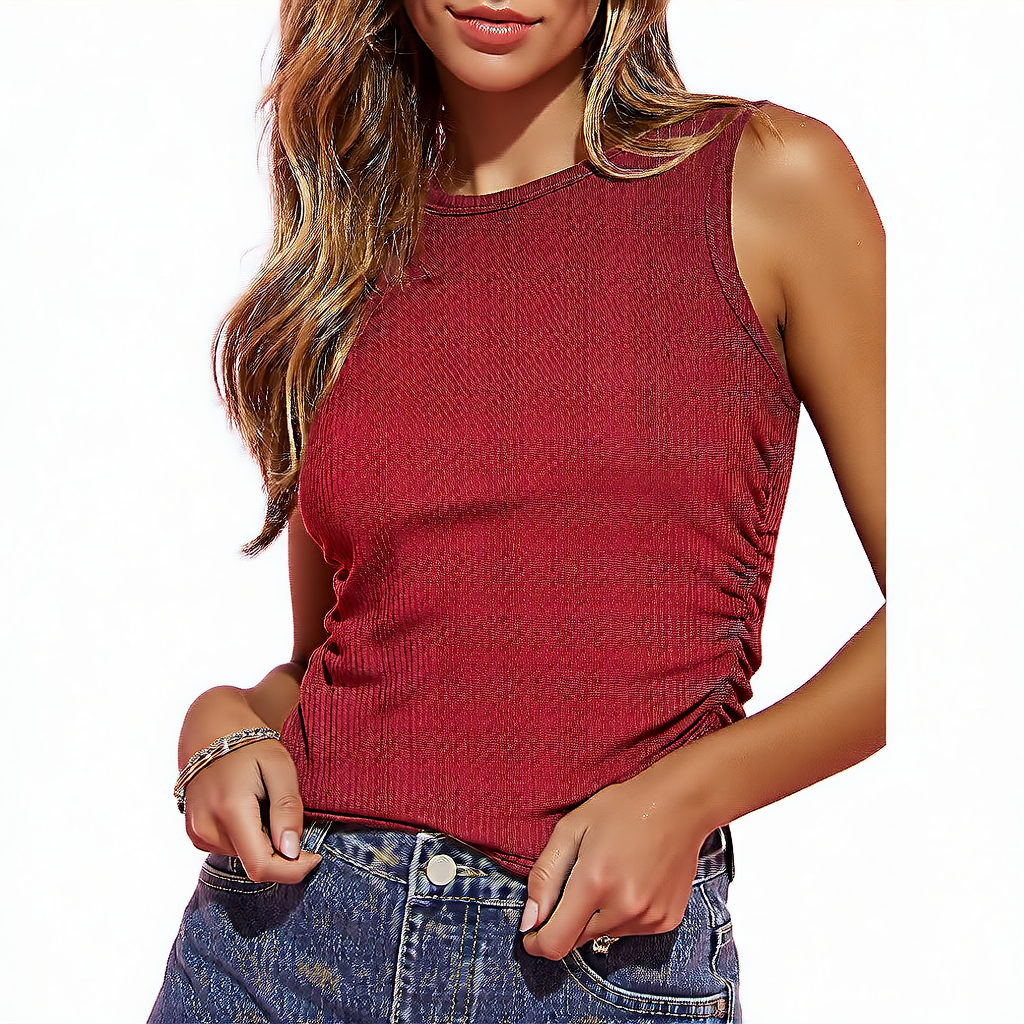 Red | Ribbed Crew-Neck Tank Top for Women – front view