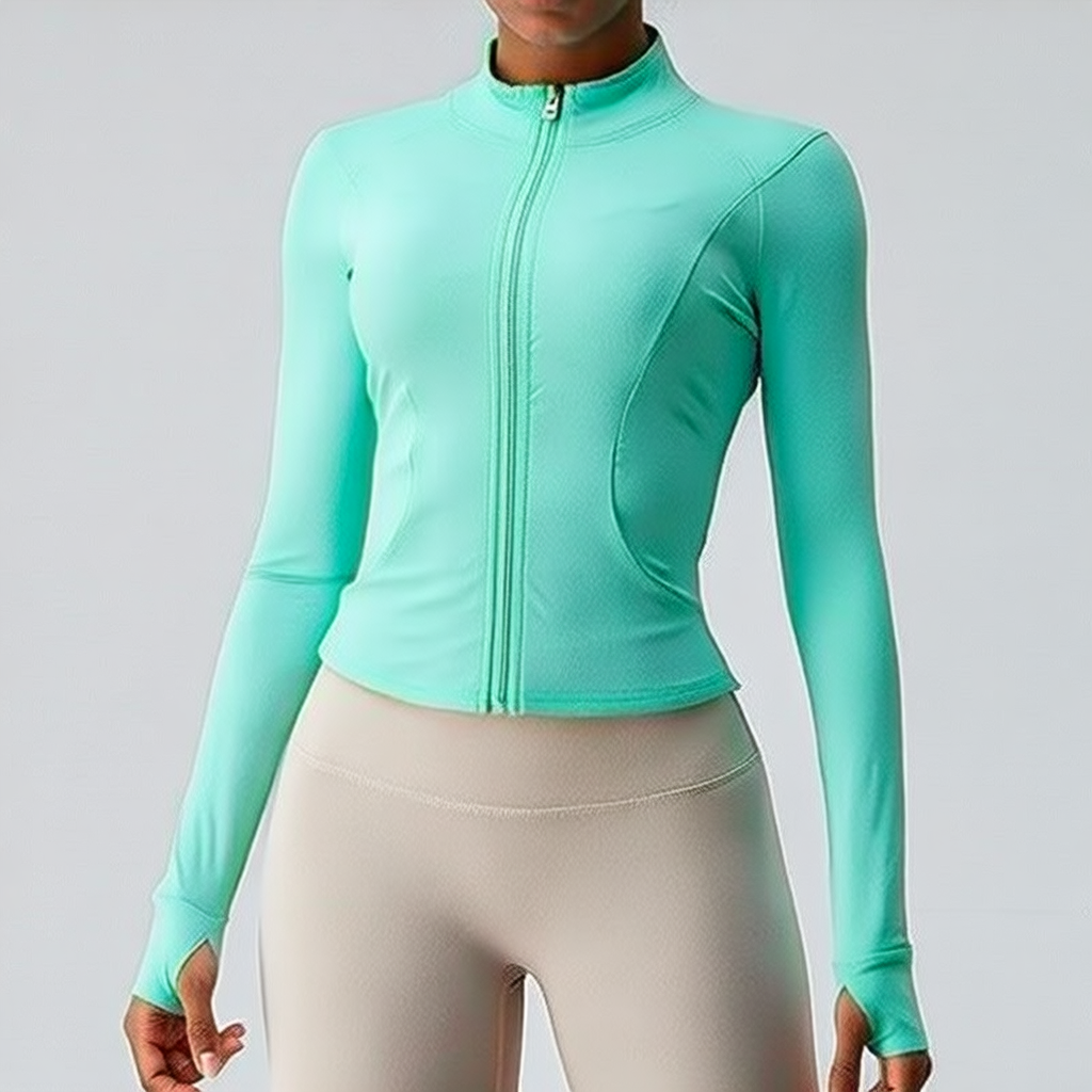 Pea Green | Quick-Dry Zip Sports Jacket for Women – front view
