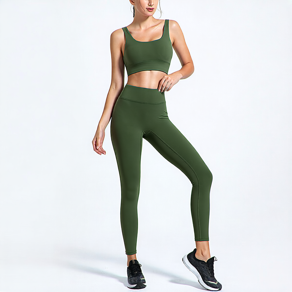 Green | 2-Piece Quick-Dry Bra & Leggings Set for Women – front view