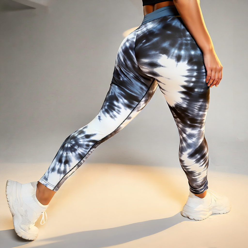 Navy Blue | High-Waist Tie-Dye Yoga Pants for Women – front view