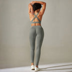 Grey | 2-Piece Seamless Sports-Back Yoga Set for Women – front view