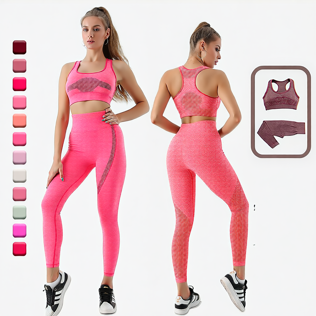 Rose Red | 2-Piece Seamless High-Waist Yoga Set for Women – front view