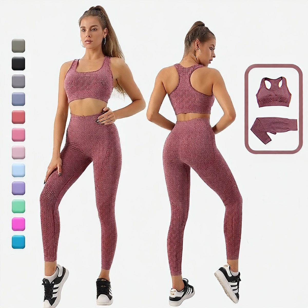 Maroon | 2-Piece Seamless High-Waist Yoga Set for Women – front view