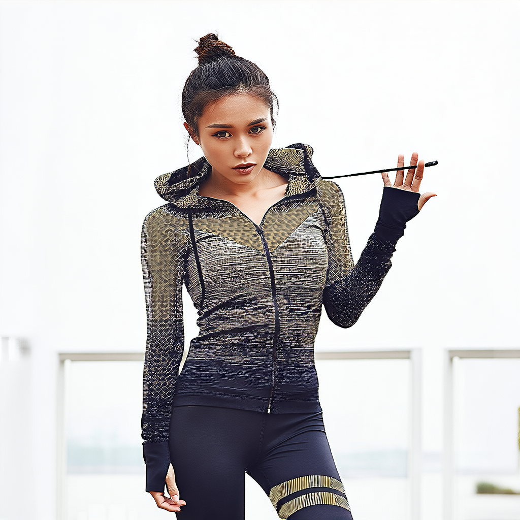 Navy Blue | Zip-Up Hooded Long-Sleeve Yoga Top for Women – front view