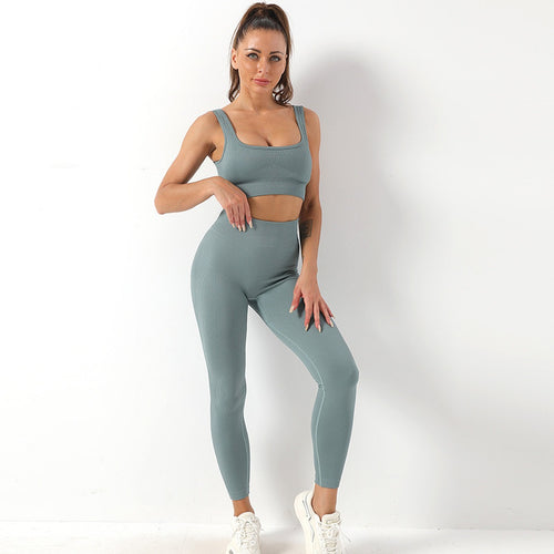 Beige | 2-Piece Seamless Bra & Leggings Set for Women – front view