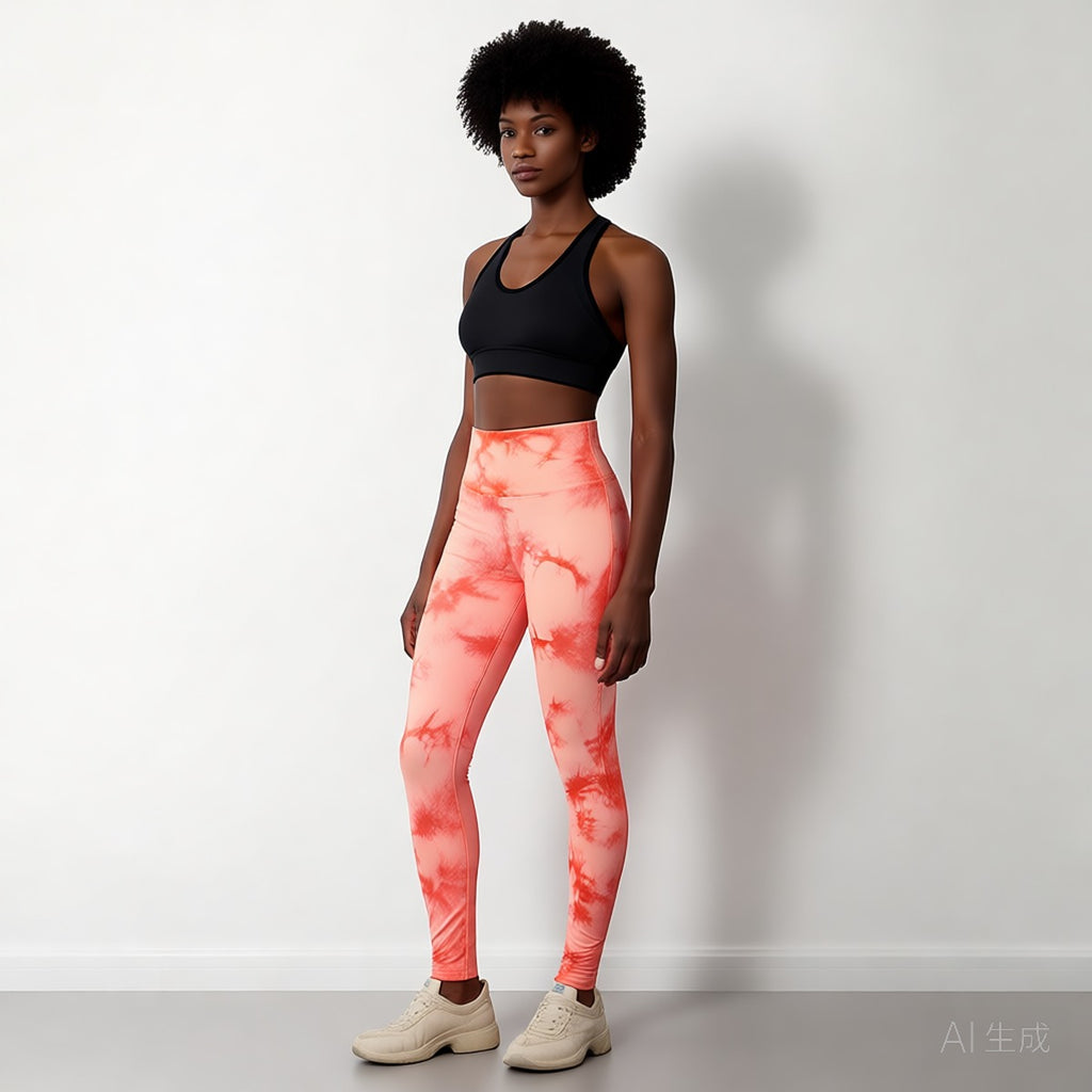 Pink | Seamless Tie-Dye Yoga Leggings for Women – three-quarter view