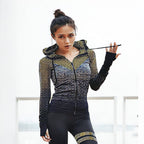 Grey | Zip-Up Hooded Long-Sleeve Yoga Top for Women – three-quarter view
