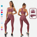 Maroon | 2-Piece Seamless High-Waist Yoga Set for Women – three-quarter view