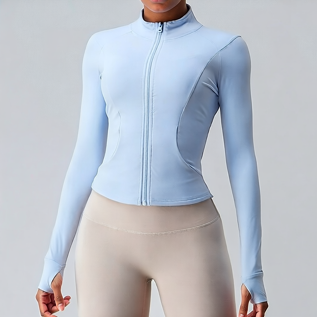 Light Khaki | Quick-Dry Zip Sports Jacket for Women – three-quarter view