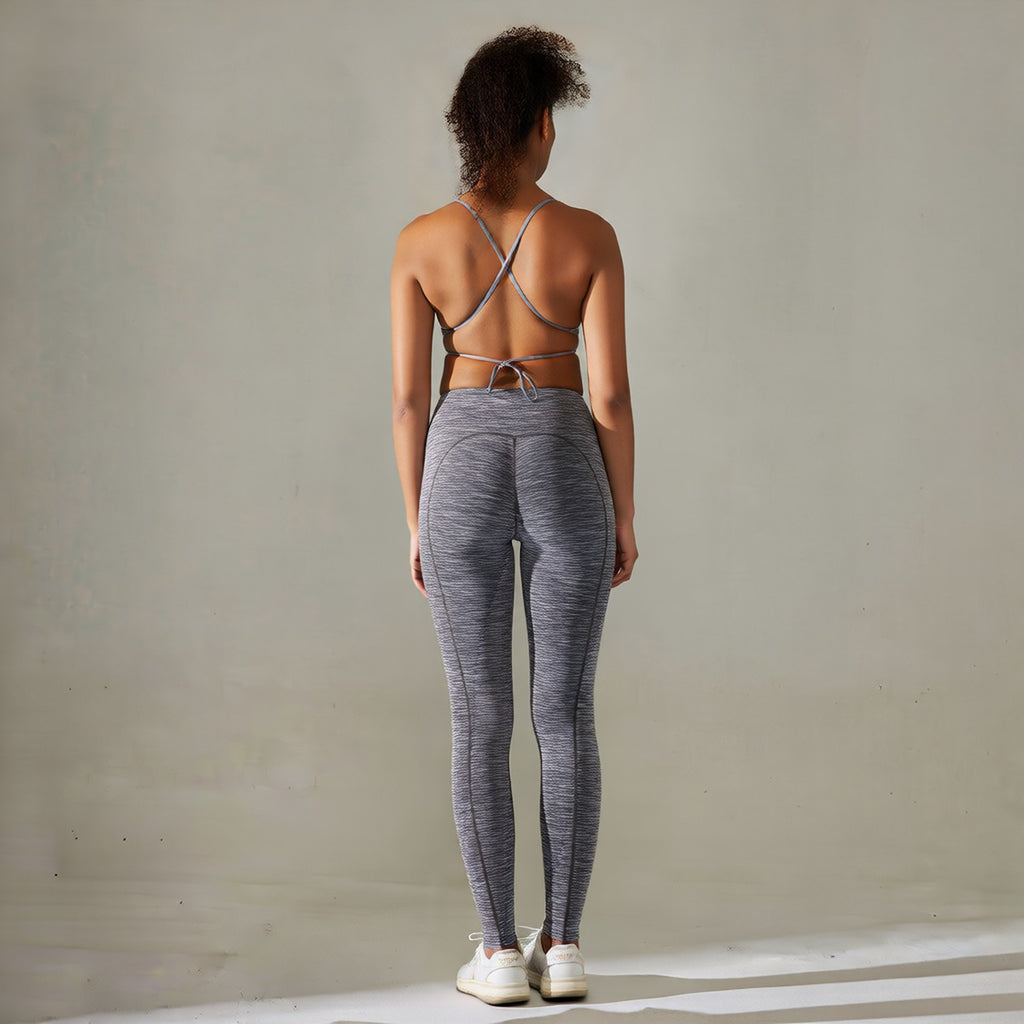 Grey | 2-Piece Seamless Sports-Back Yoga Set for Women – three-quarter view