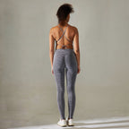 Grey | 2-Piece Seamless Sports-Back Yoga Set for Women – three-quarter view