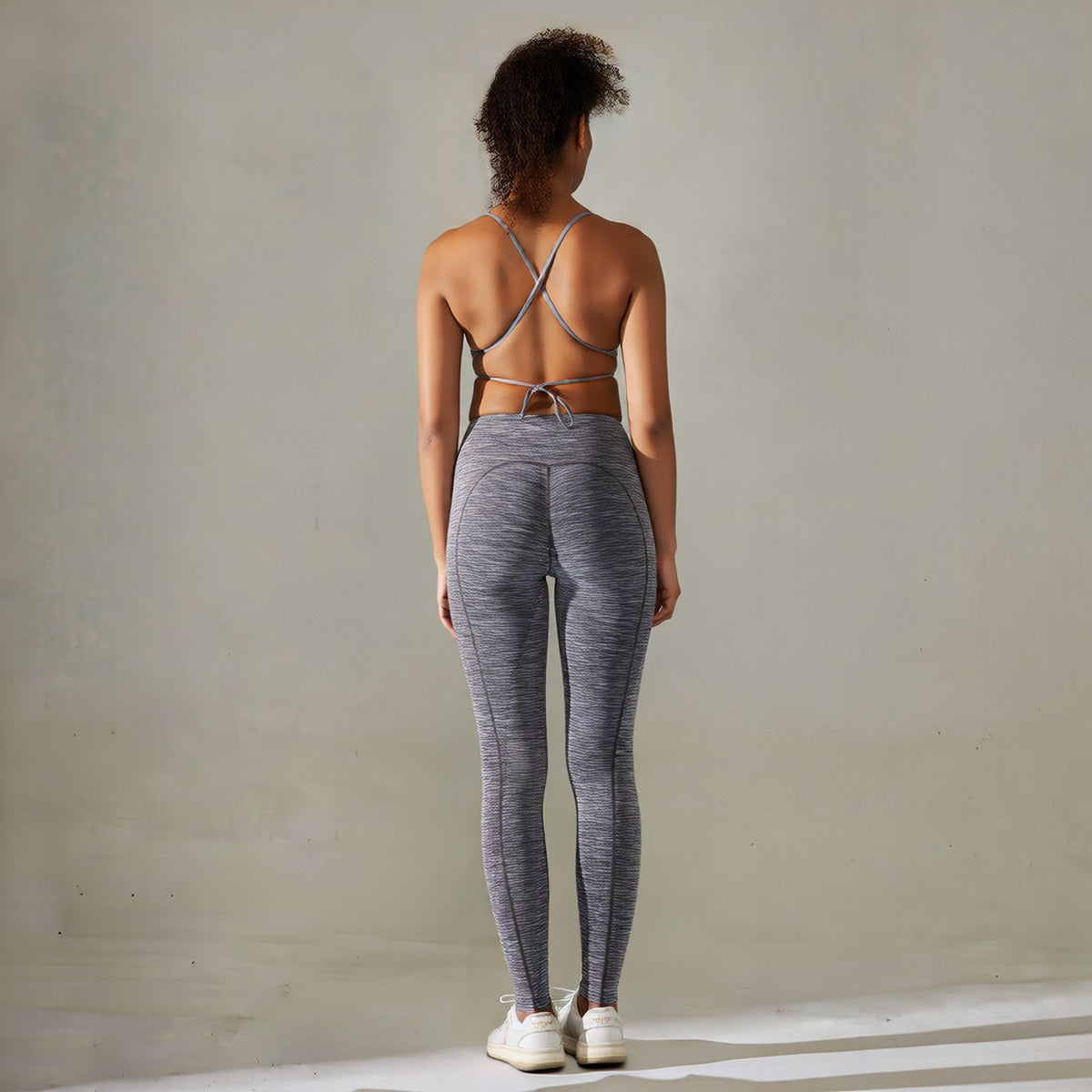Grey | 2-Piece Seamless Sports-Back Yoga Set for Women – three-quarter view