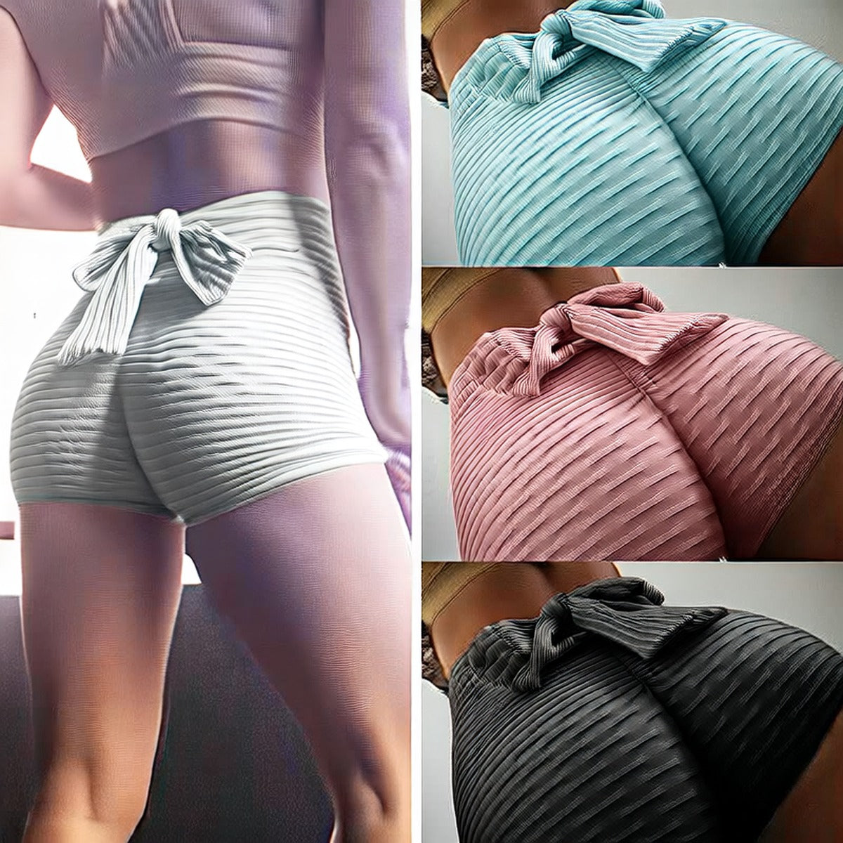 White | Ribbed High-Waist Jogger Shorts for Women – side view