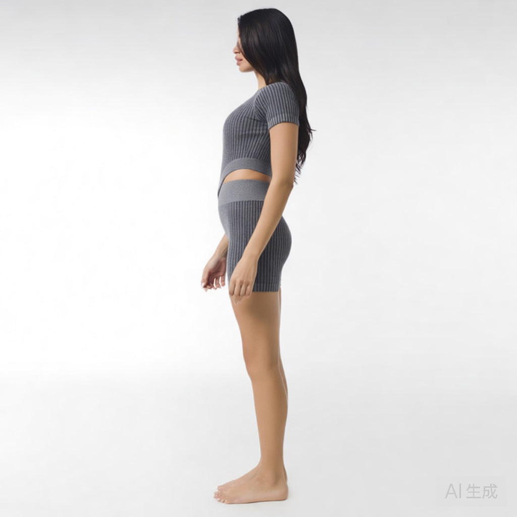 Grey | Seamless Short-Sleeve Yoga Set for Women – side view