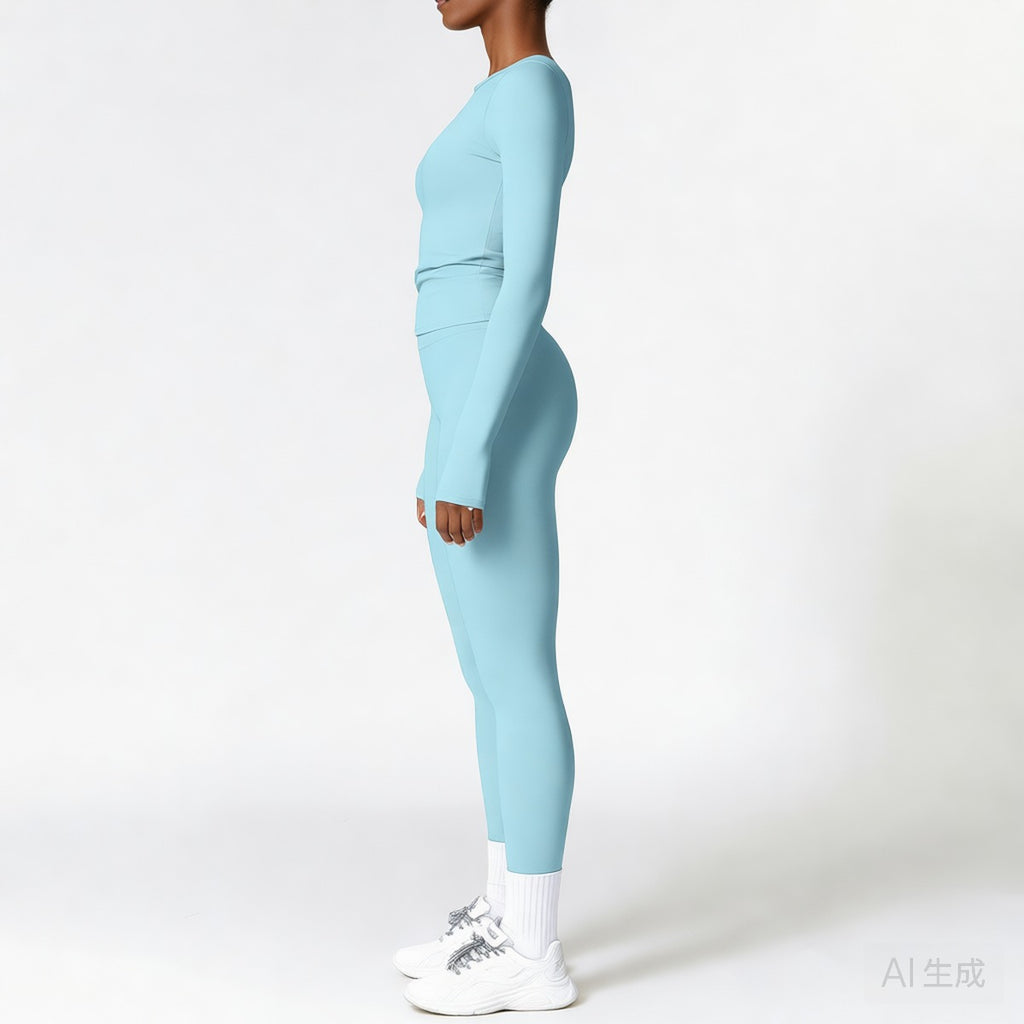 Light Blue | 2-Piece Long-Sleeve Brushed Yoga Set for Women – side view