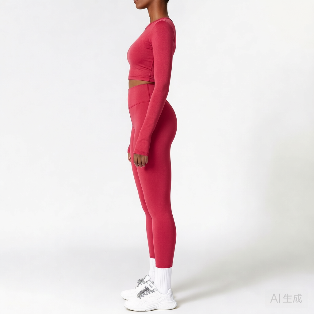 Cherry Red | 2-Piece Long-Sleeve Brushed Yoga Set for Women – side view
