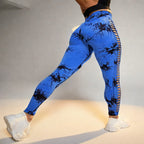 Blue | High-Waist Tie-Dye Yoga Pants for Women – side view