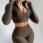 Brown | 2-Piece Zip Yoga Set for Women – side view