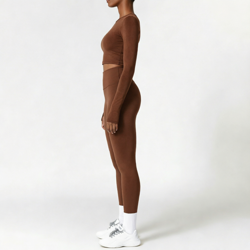 Chocolate Brown | 2-Piece Long-Sleeve Brushed Yoga Set for Women – side view