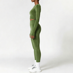 Green | 2-Piece Long-Sleeve Brushed Yoga Set for Women – side view