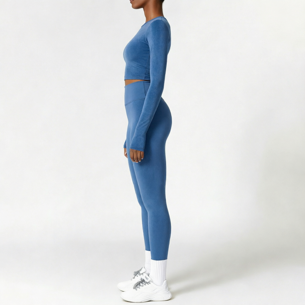 Badge Blue | 2-Piece Long-Sleeve Brushed Yoga Set for Women – side view