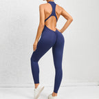 Blue | Sleeveless Zip-Front Yoga Jumpsuit for Women – back view