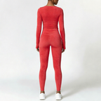 Cherry Red | 2-Piece Long-Sleeve Brushed Yoga Set for Women – back view