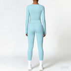 Light Blue | 2-Piece Long-Sleeve Brushed Yoga Set for Women – back view