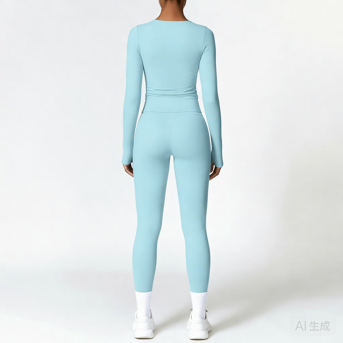 Light Blue | 2-Piece Long-Sleeve Brushed Yoga Set for Women – back view
