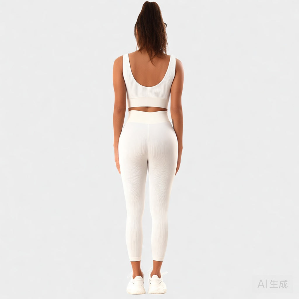 Beige | 2-Piece Seamless Bra & Leggings Set for Women – back view