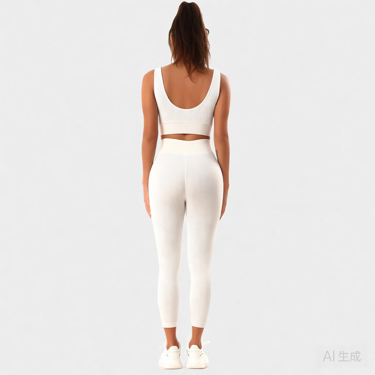 Beige | 2-Piece Seamless Bra & Leggings Set for Women – back view