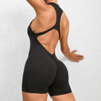 White | Sleeveless Zip-Front Yoga Romper for Women – back view