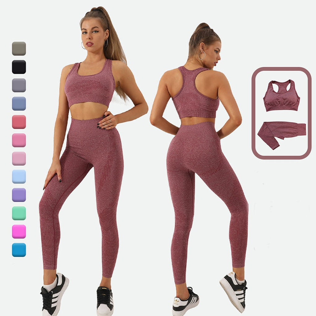Maroon | 2-Piece Seamless High-Waist Yoga Set for Women – back view