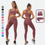 Maroon | 2-Piece Seamless High-Waist Yoga Set for Women – back view