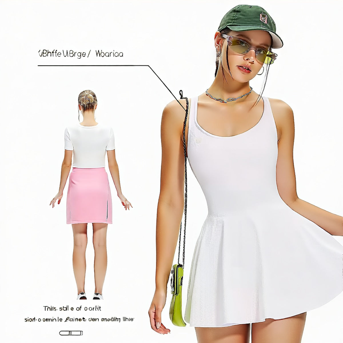 White | Sleeveless One-Piece Tennis Dress for Women – back view